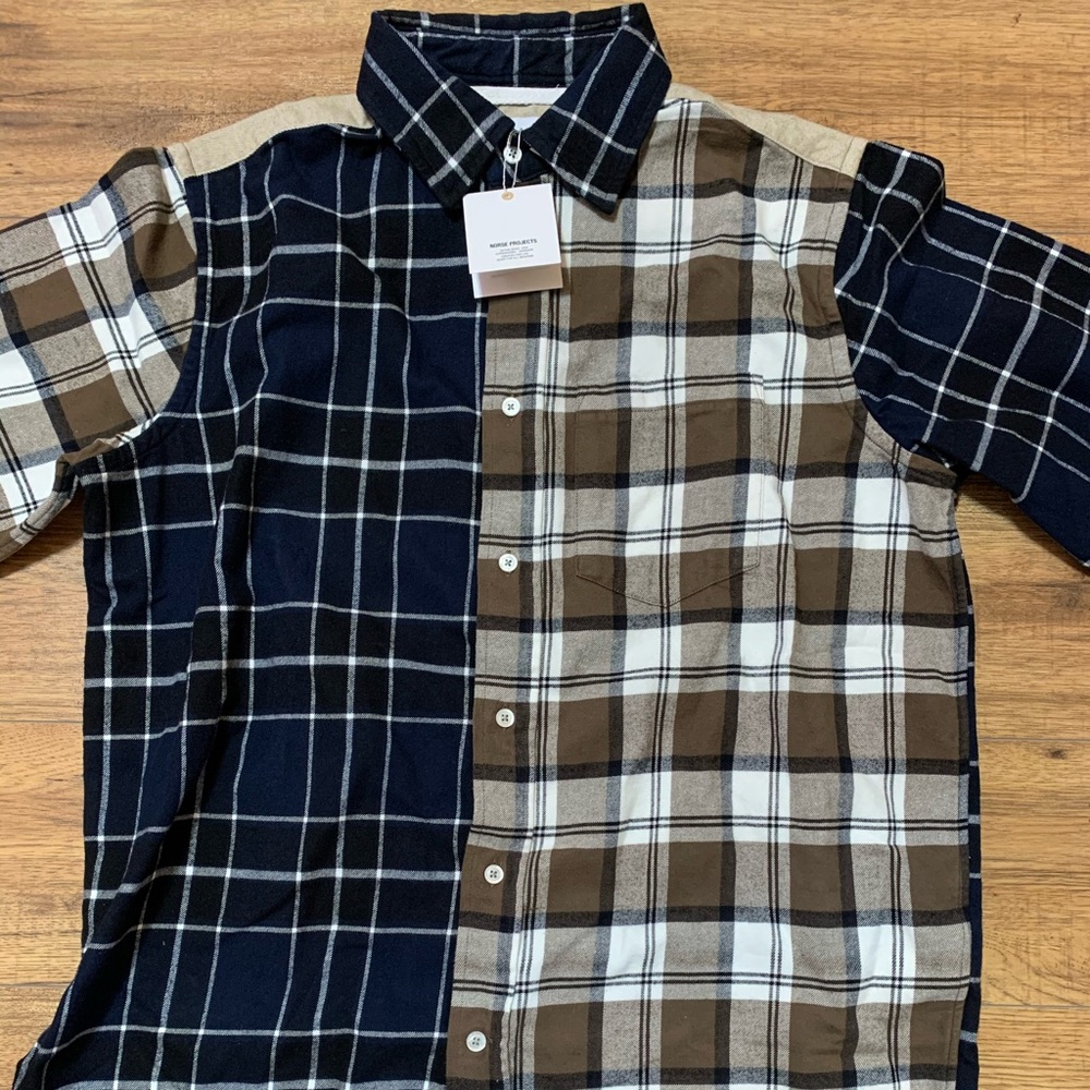Norse Projects - Men’s Algot Mixed Flannel Check Shirt S / Dark Navy